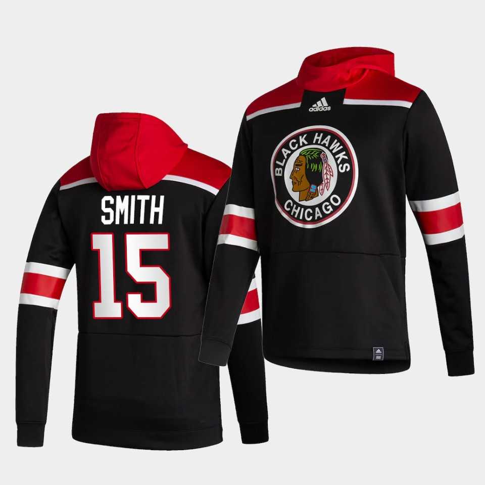 Men Chicago Blackhawks 15 Smith Black NHL 2021 Adidas Pullover Hoodie Jersey
